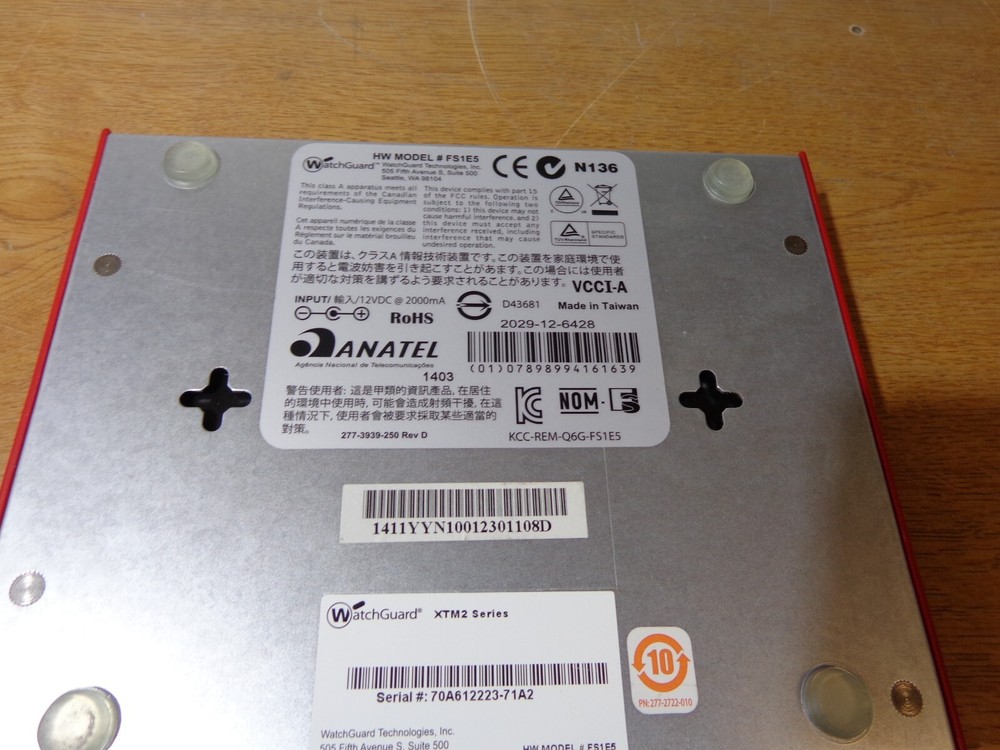 WatchGuard Firebox, X10e Edge, Secure Wireless Router XP2E6 (No AC Adapter)