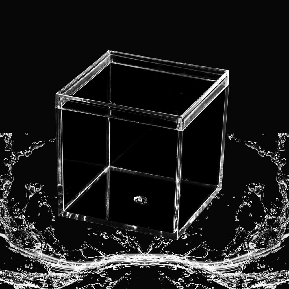 Small Acrylic Box Clear, 2Pcs Plastic Square Cube Containers with Lid Storage...