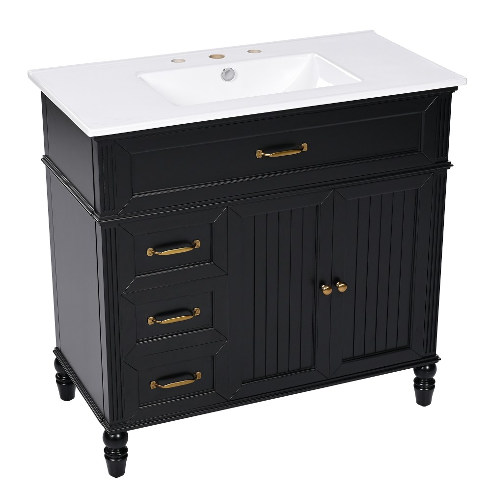 36" Bathroom Vanity with Sink, Bathroom Cabinet with Drawers, Solid Frame