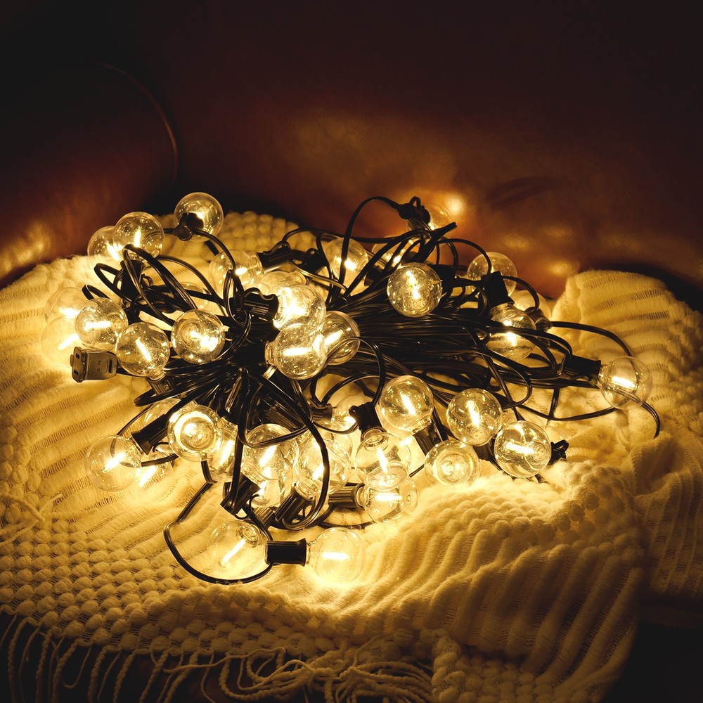 50 LED String Lights, 98FT Waterproof, Warm White, Plug-In for Patio & Deck