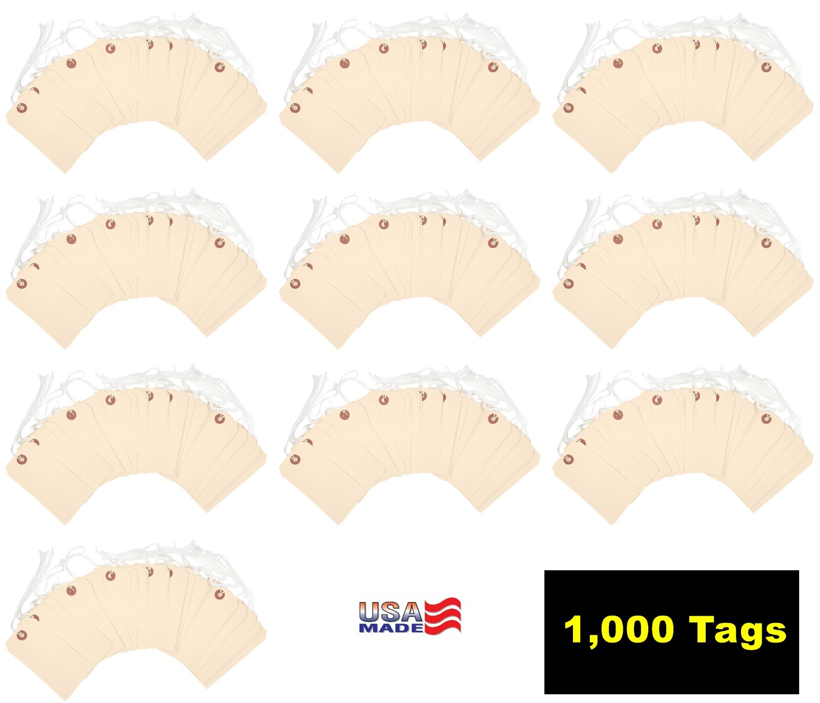 1,000- 4 3/4" x 2 3/8" Size 5 Manila Inventory Shipping Hang Tags with String
