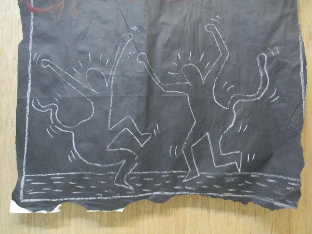 SUBWAY DRAWING chalk on black paper NYC 1980s Street Art Graffiti - KEITH HARING
