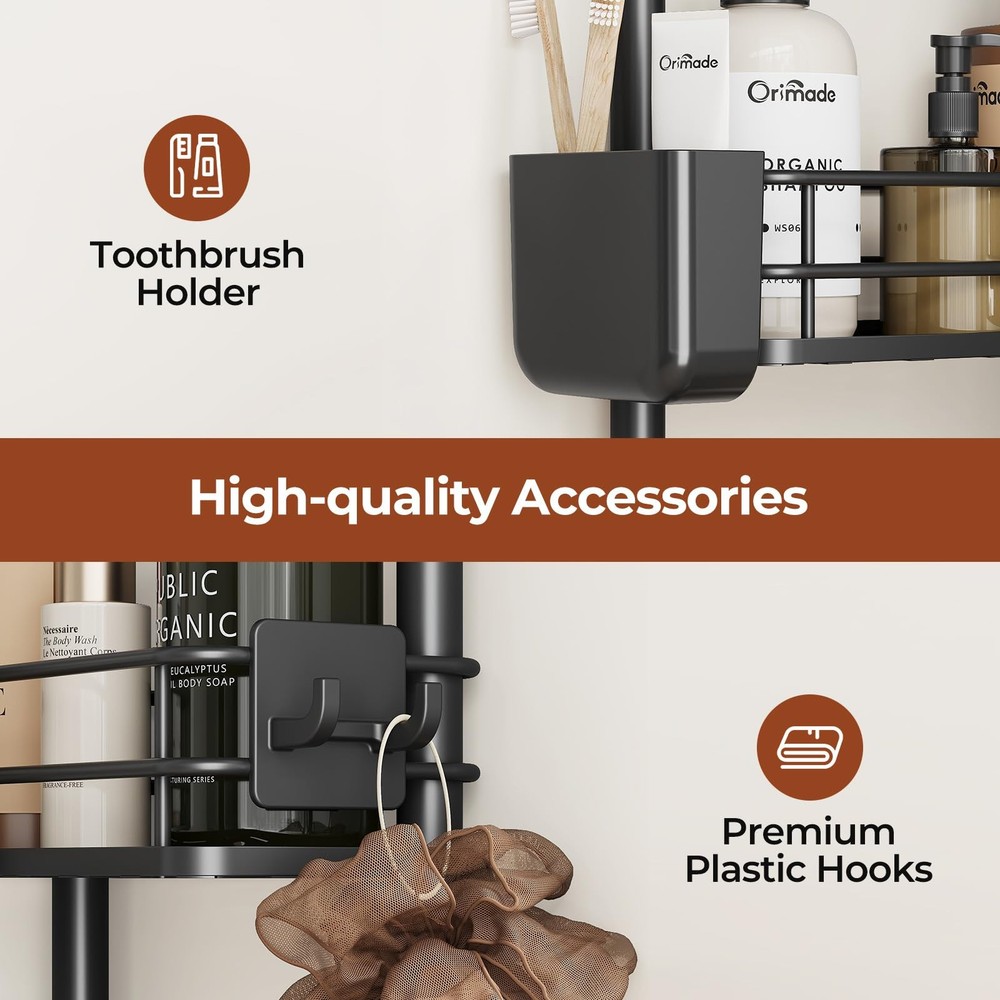 Orimade Rustproof 3 Tier Floor Standing Corner Shower Caddy Organizer with Tooth