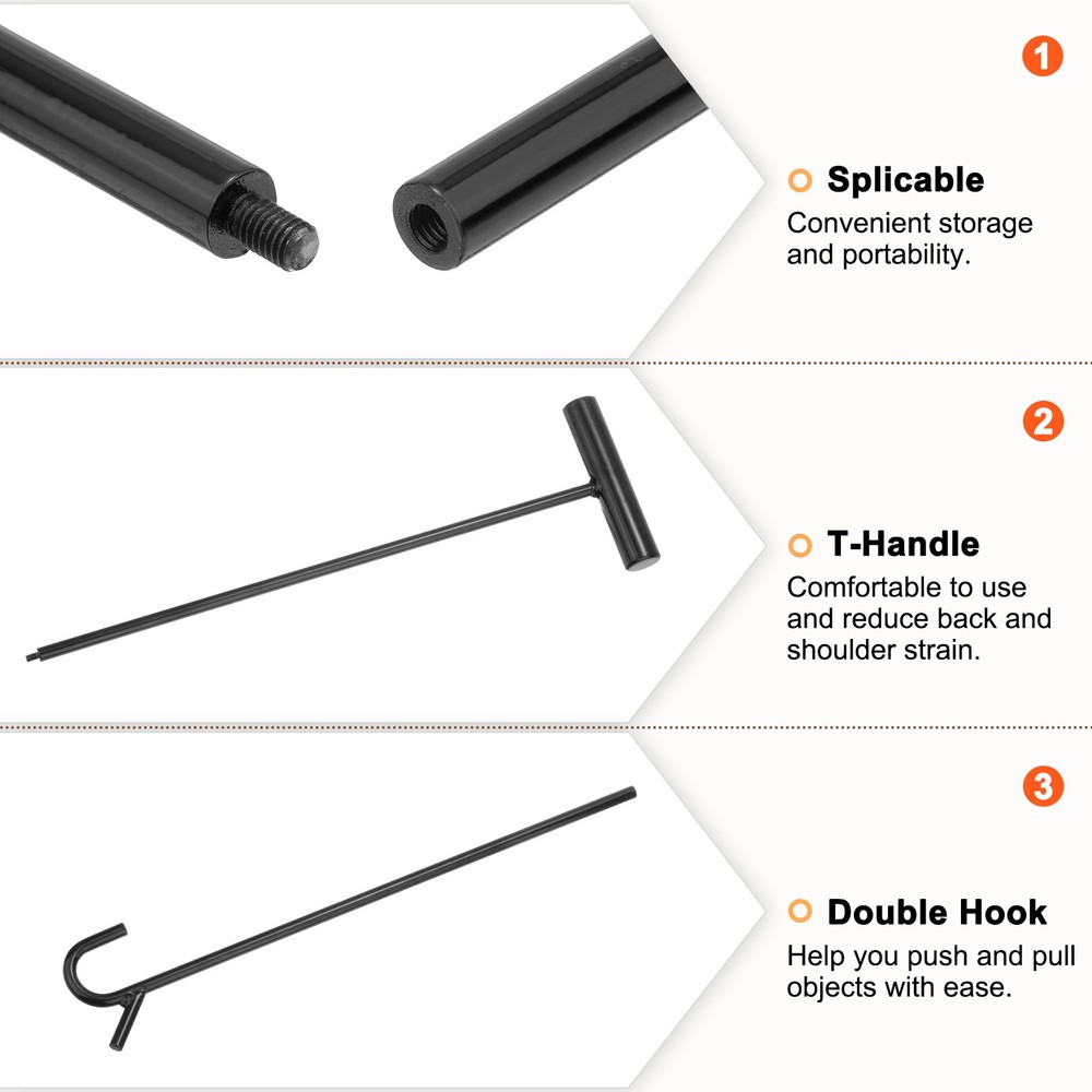 Wheel Pin Puller Hook 31.5" A3 Steel for Pulling Manhole Covers, Black
