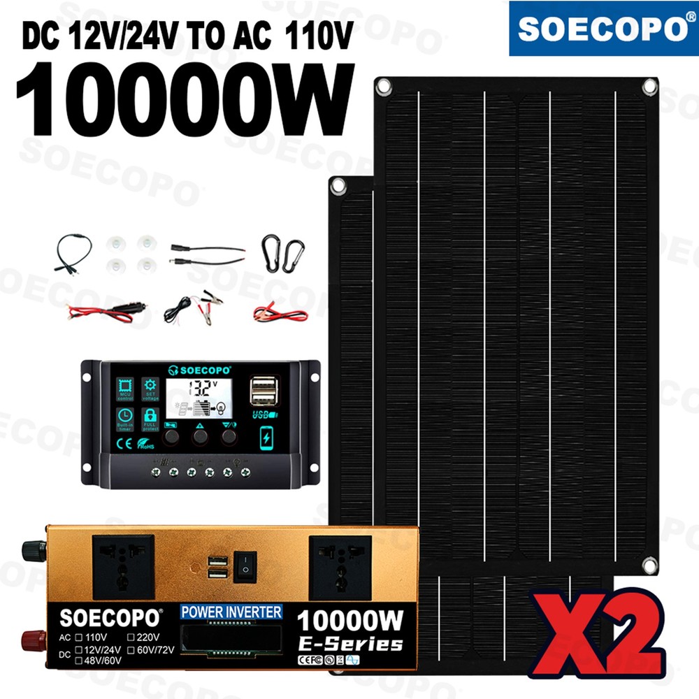 10000W Solar Kit | w/ Efficient Inverter, 2pcs Solar Panels, 100A ControllerXF