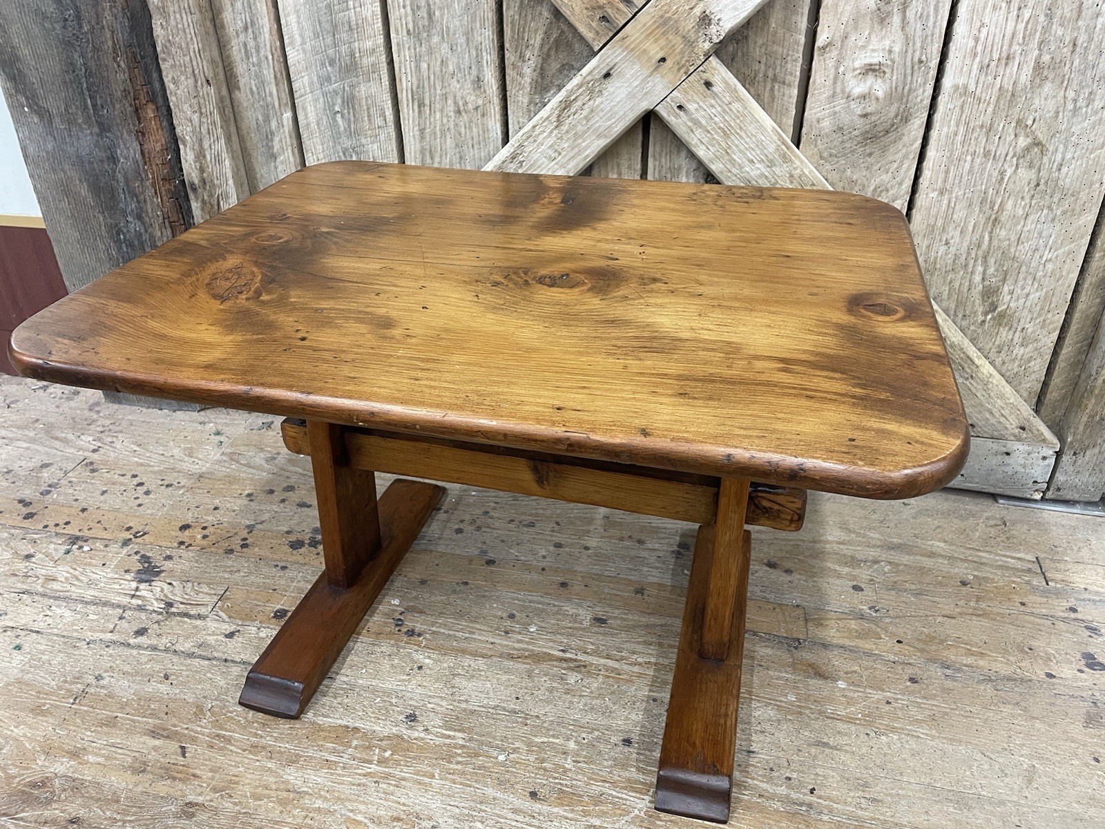 Antique Primtive Pine Trestle Table end or lamp stand coffee table size