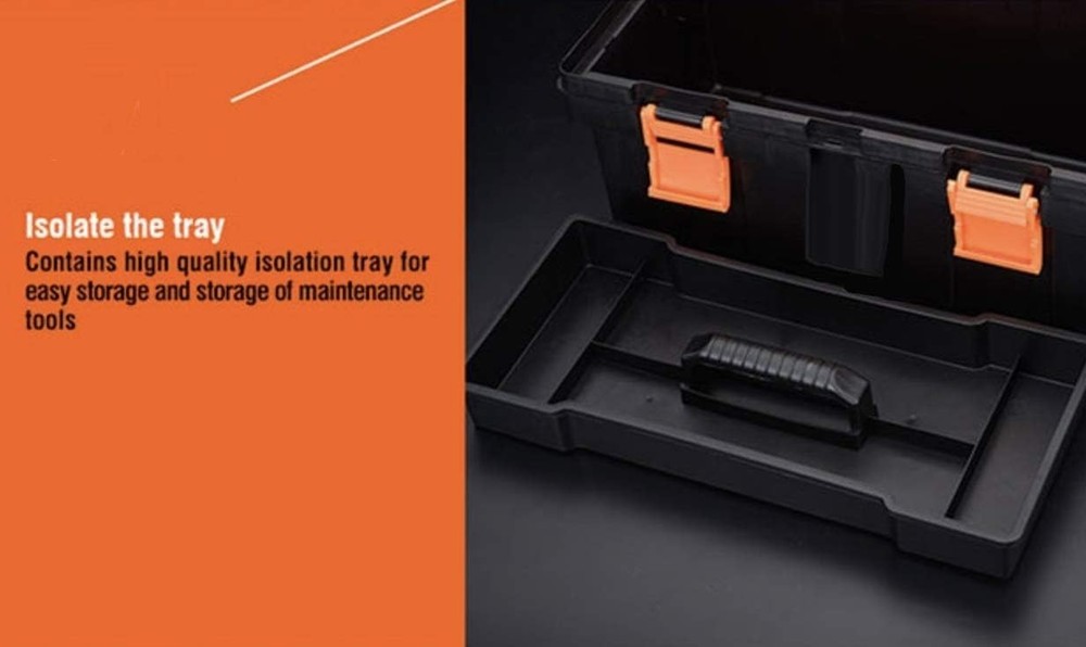 Durable Heavy Duty Plastic Tool Box 14” with Removable Organizer & Secure Lock