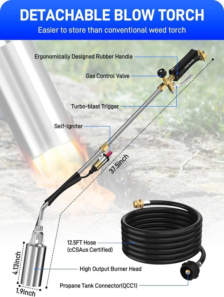 Multi-Purpose Heavy-Duty Propane Torch with Self Igniter for Weeding & Melting