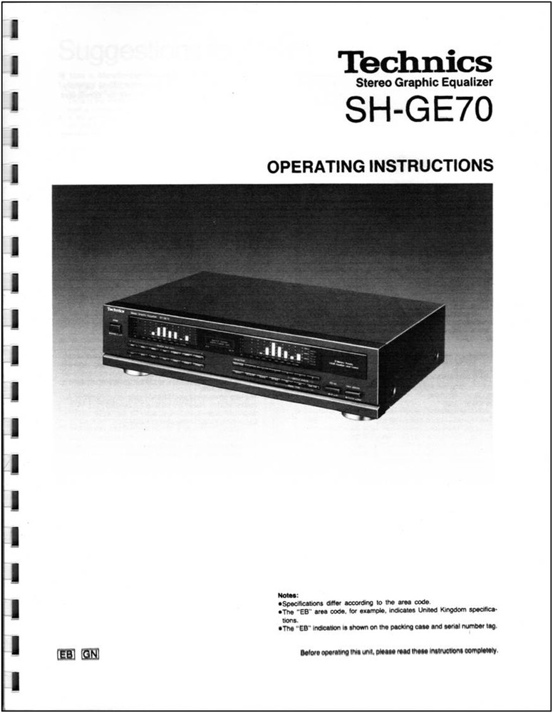 Technics SH-GE70 Graphic Equalizer Owners Manual - Operating Instructions