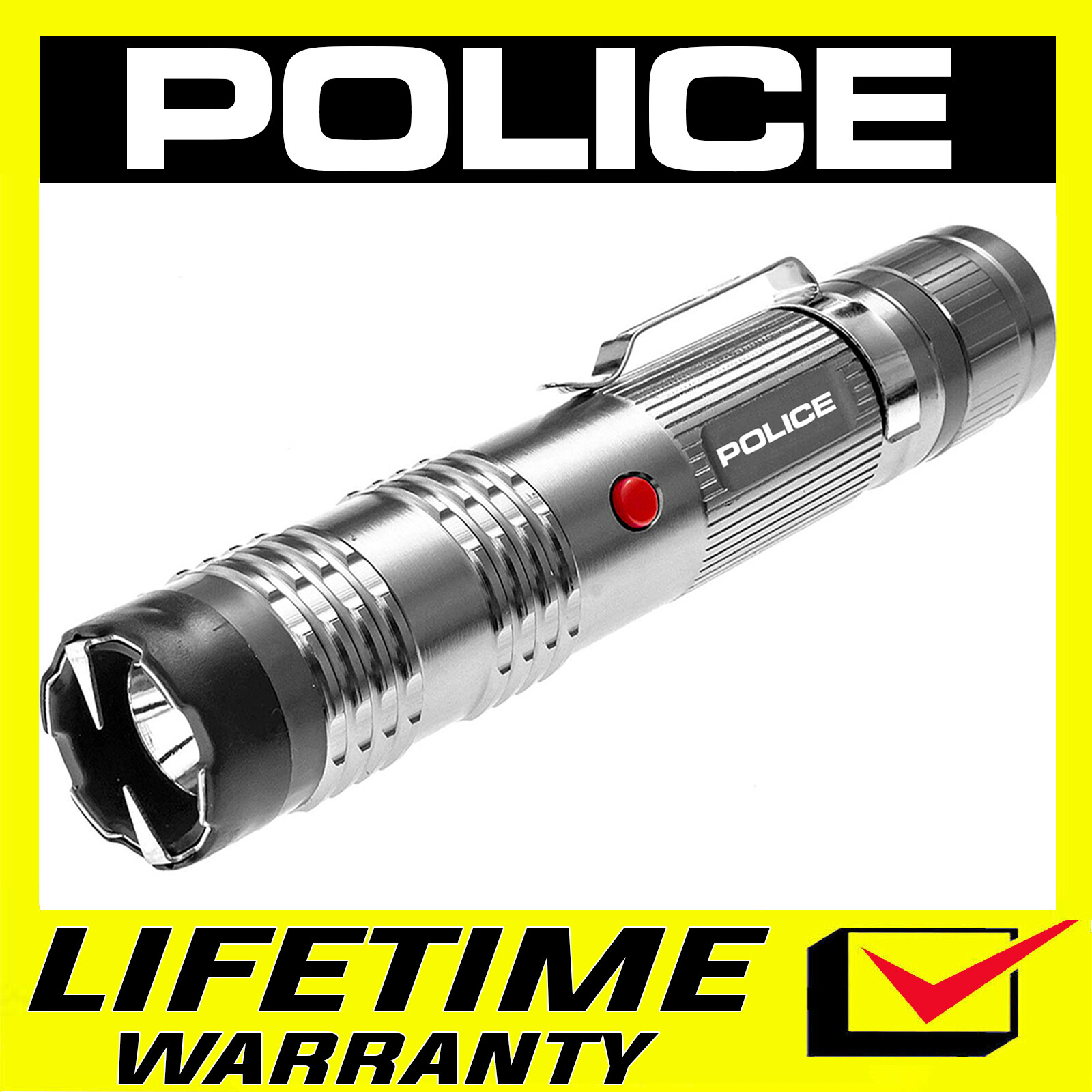POLICE Metal Stun Gun M12 680 BV Rechargeable LED Flashlight - Grey