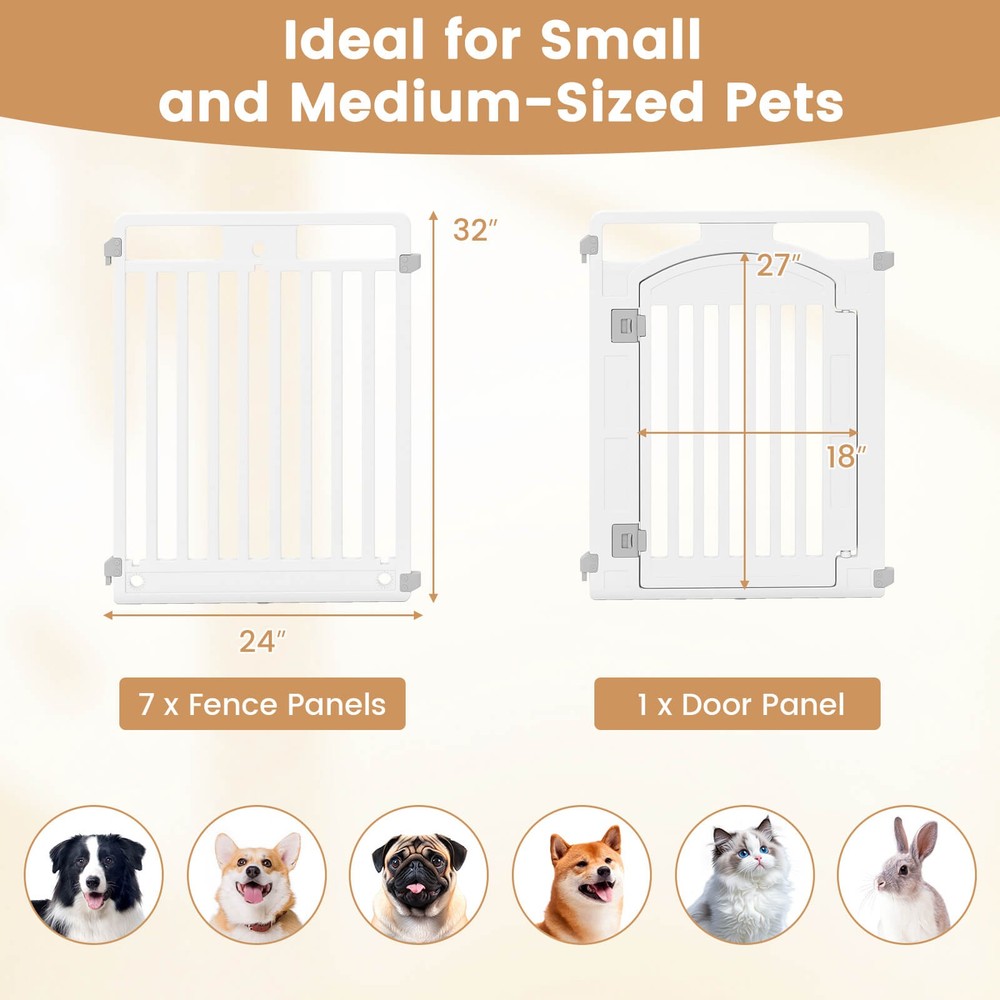16-Panel 32” Tall Plastic Dog Panel w/ Securing Locking Door for Medium