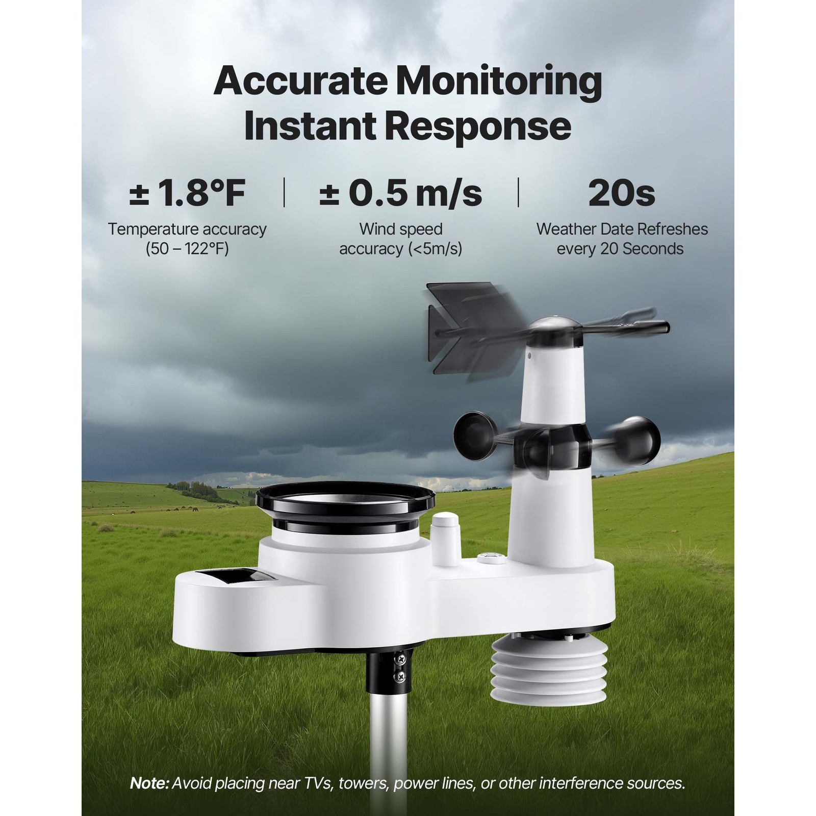 Uimoso 5-in-1 Wireless Weather Station 7.5'' Display and Indoor-Outdoor Sensor