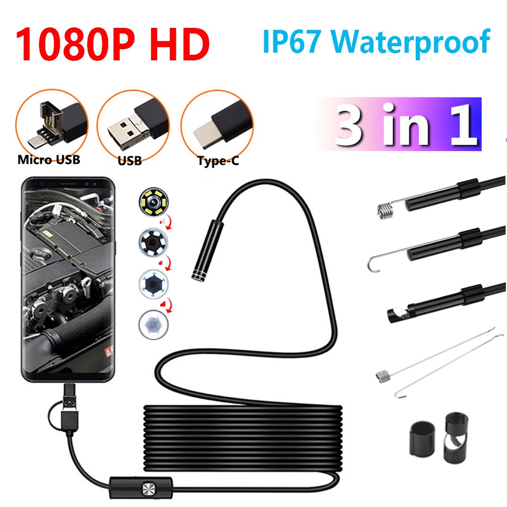 HD Snake Endoscope Borescope Inspection Camera 7mm for USB Type C Android PC