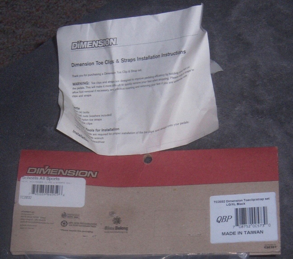 Dimension Bicycle Toeclip Strap Set with Instructions Large/XL EUC Free Ship
