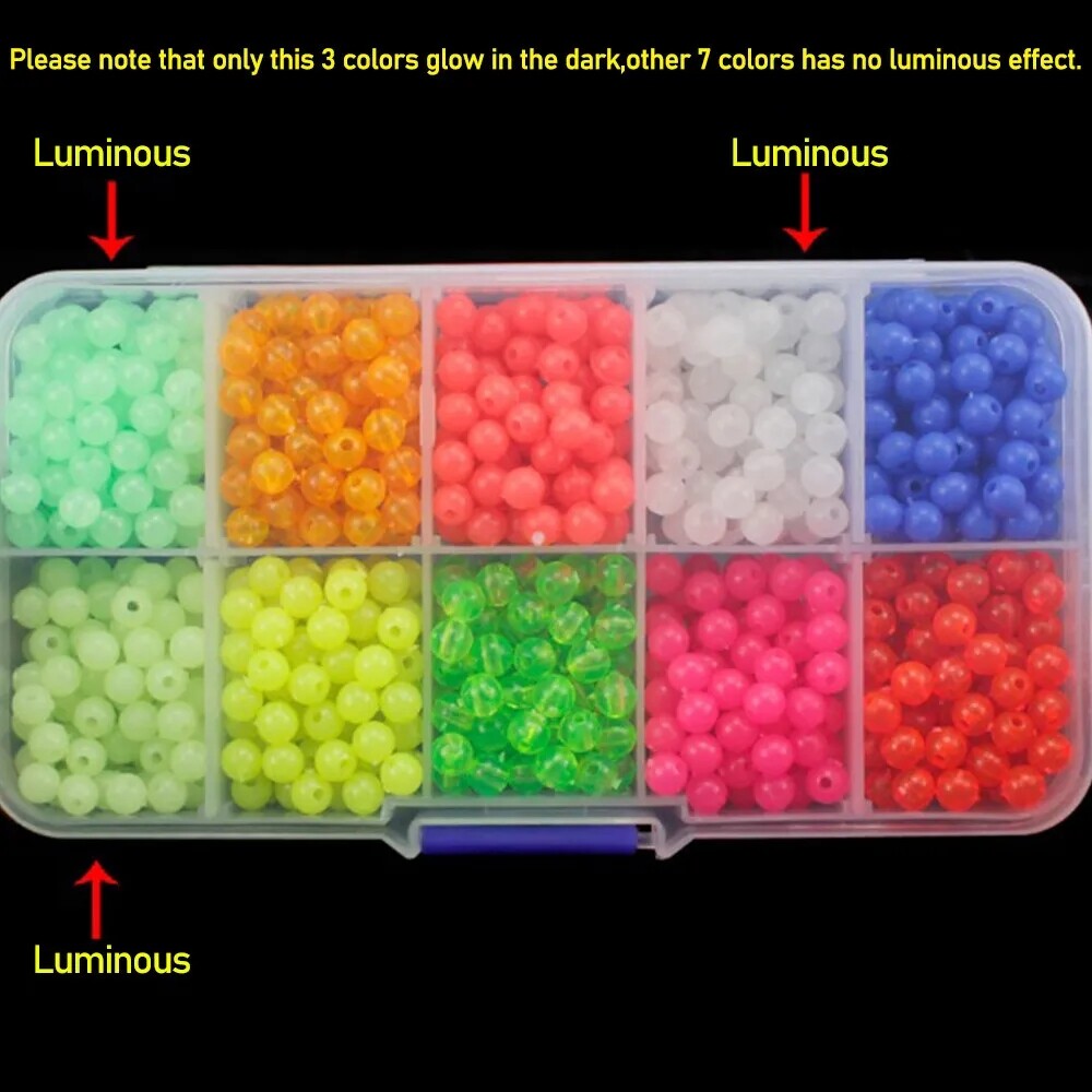1000pcs 5mm Fishing Beads Assorted Beads Round Float Glow Fishing Rig Beads Eggs
