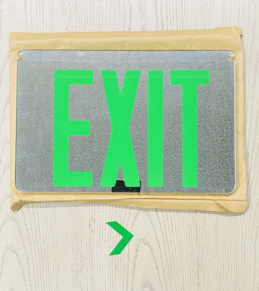 Vintage EXIT Sign Panel Green Acrylic Insert Arrow Emergency Light 6in NOS