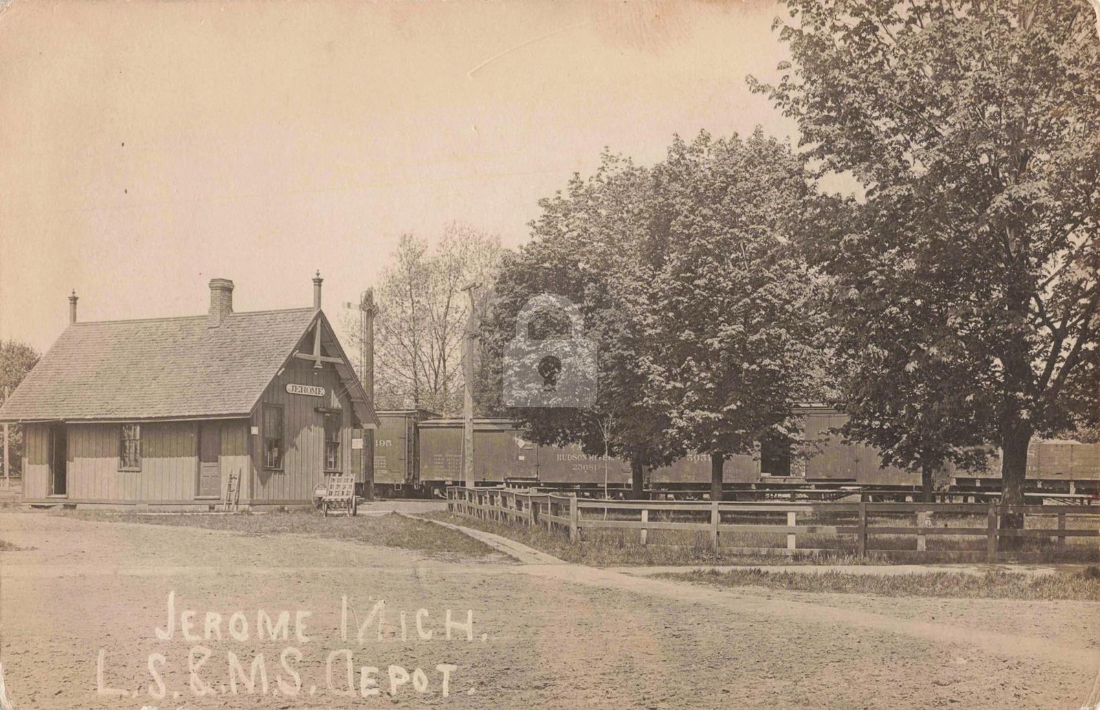 Railroad L.S. & M.S. Depot, Jerome MI Michigan RPPC Photo Postcard COPY