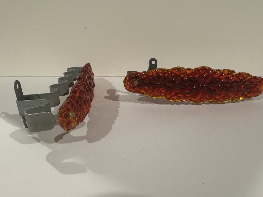 2 Antique Pressed Glass Curtain Tie Backs Large Ruby Red Flowers Daisys READ