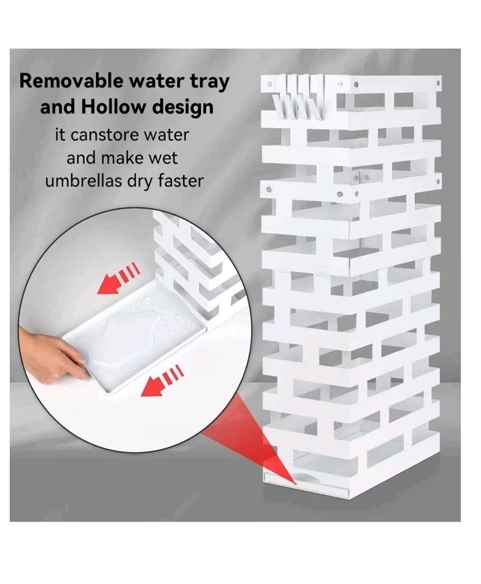 Indoor/ Outdoor Umbrella Stand Space Saving Detachable Tray Hooks Sturdy Metal