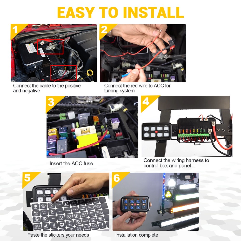 UTV 8 Gang 1200W LED Work Lights Relay Control Switch Panel Toggle Blue Backlit