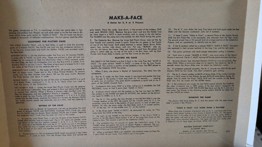 1962 Game Make A Face Milton Bradley