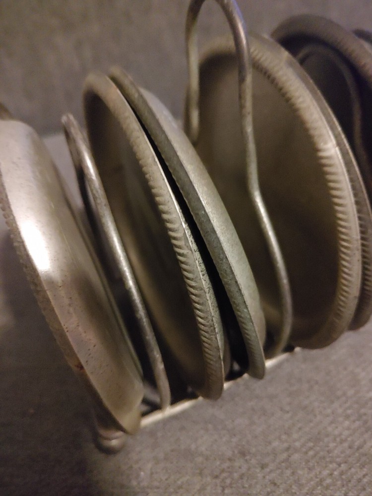Vtg Silver Plated Coasters W/ Caddy