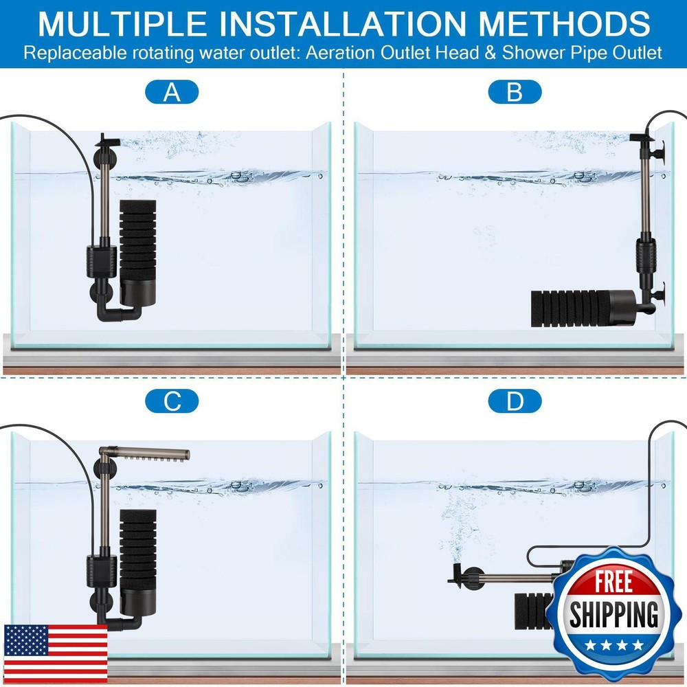 hygger USB Single Sponge Filter, Small Aquarium Filter with Adjustable Hangin