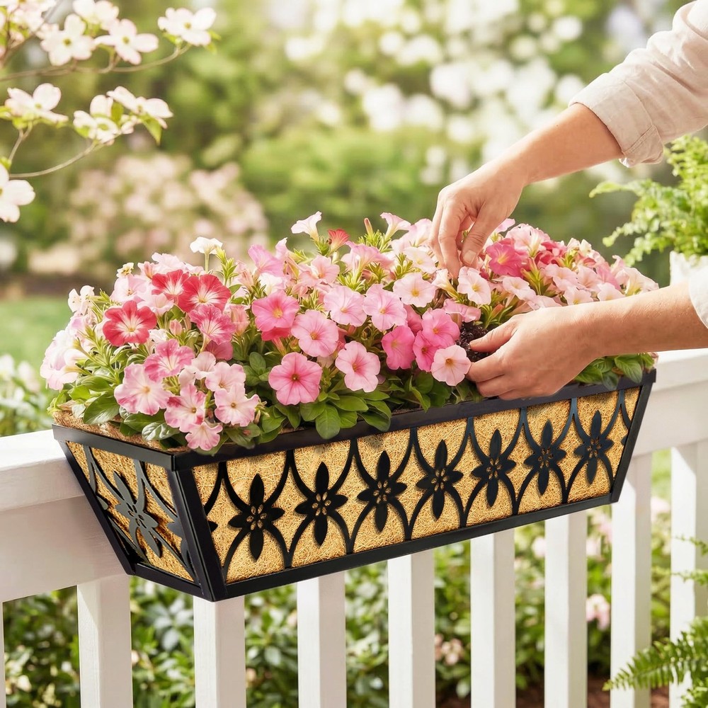 24 Inch Window Boxes Planters Railing Planter Box - 2 Pack Deck Railing Plant...