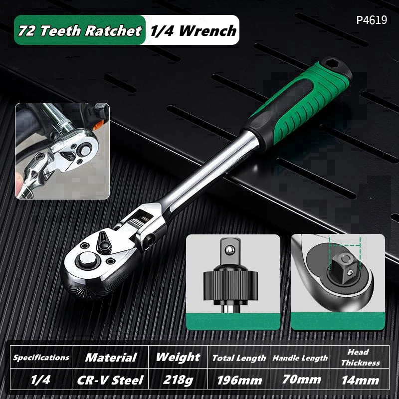 Adjustable Ratchet Wrench Set with Extendable Handle and 72 Tooth