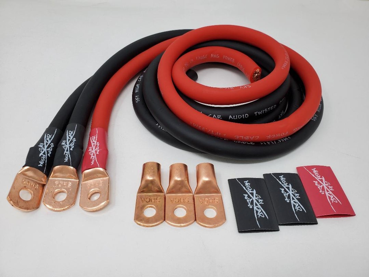 1/0 Ga AWG Amp Kit 1/0 GA Big 3 Upgrade Red Black Sky High Car Audio BUNDLE