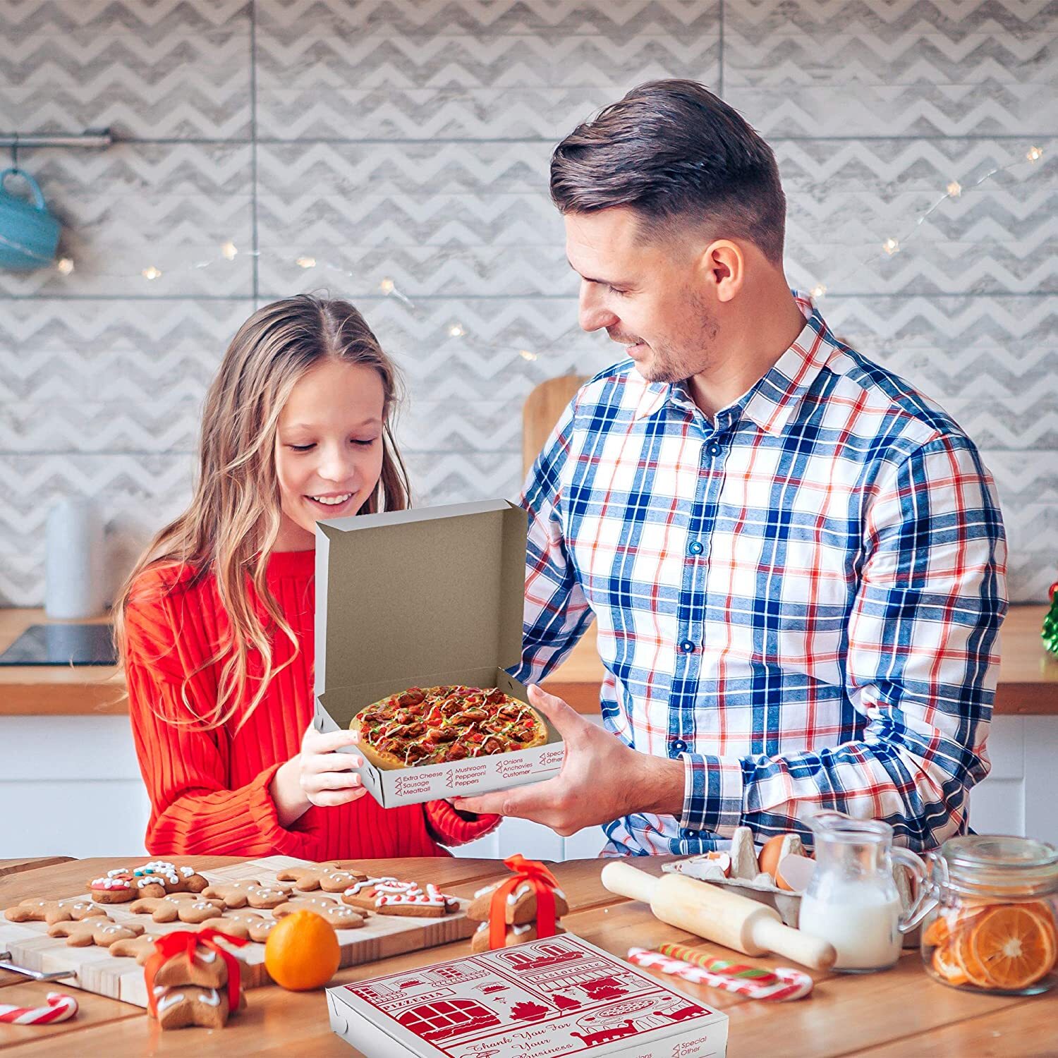 MT Products 10" x 10" x 2" Lock Corner Clay Coated Thin Pizza Box - 10 Pieces