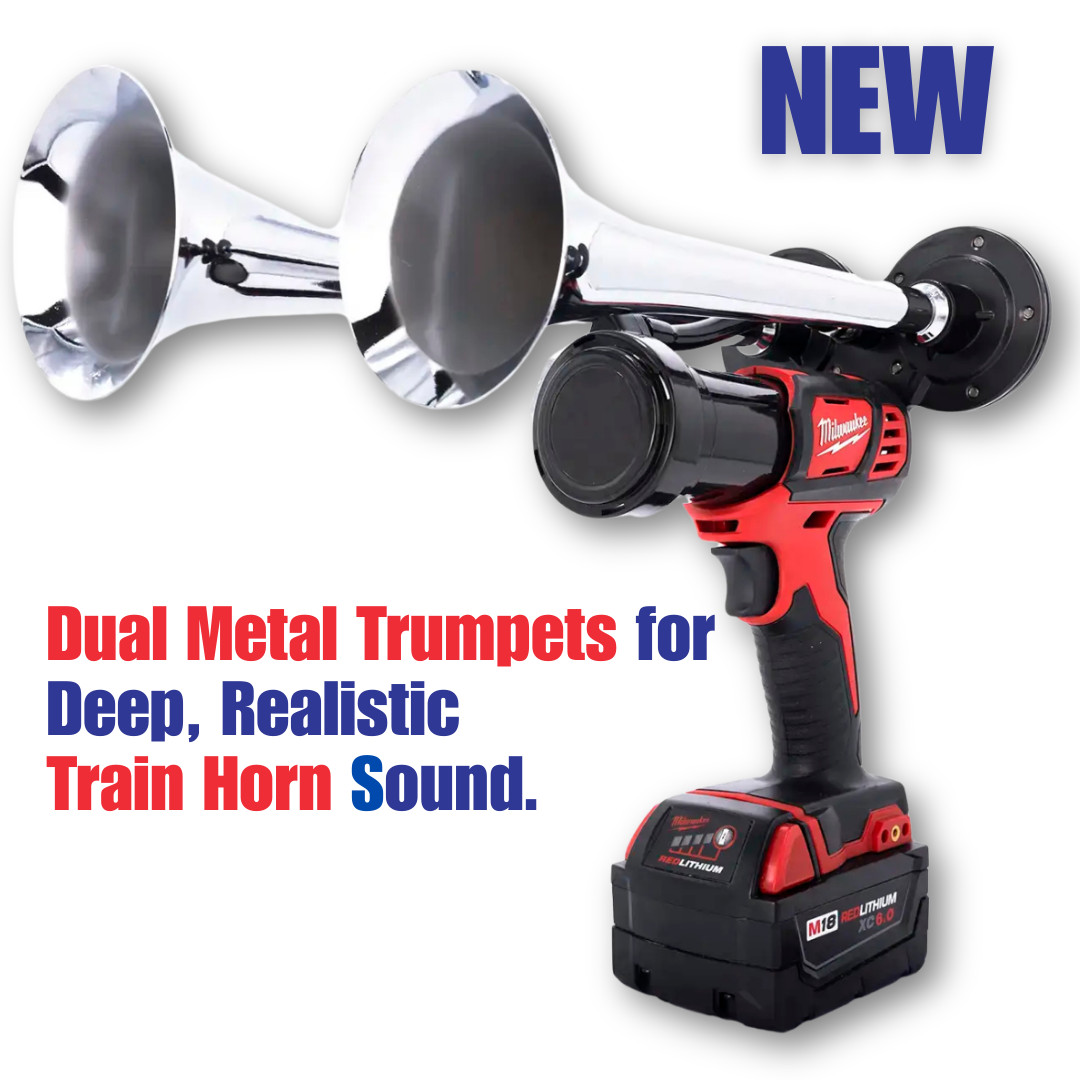 Milwaukee 18V Dual Train Horn Kit | Air Horn + 8Ah Battery | Chrome Set