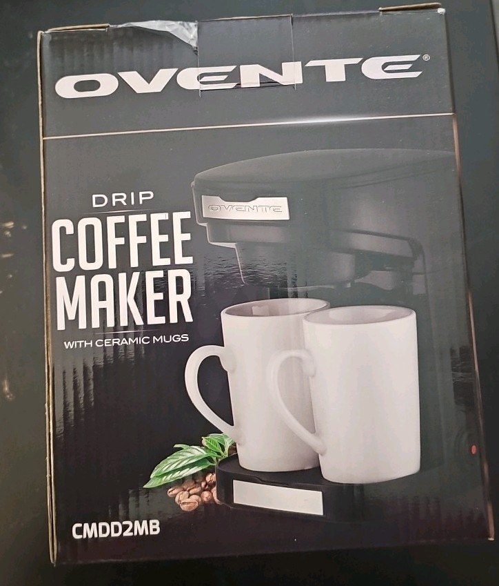 Ovente Drip Coffee Maker with Two Ceramic Mugs