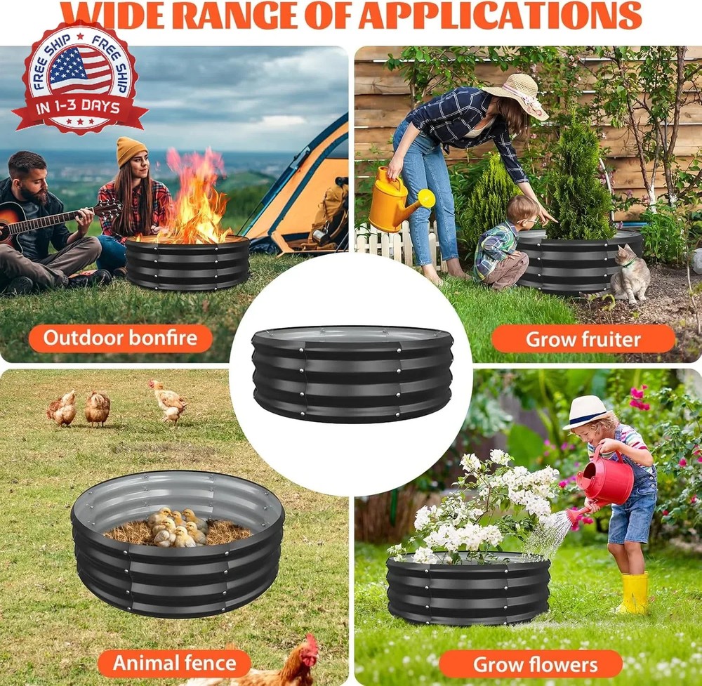 YSEJOMP 36 Inch Round Galvanized Fire Pit Ring/Fire Ring - Foldable and Perfect