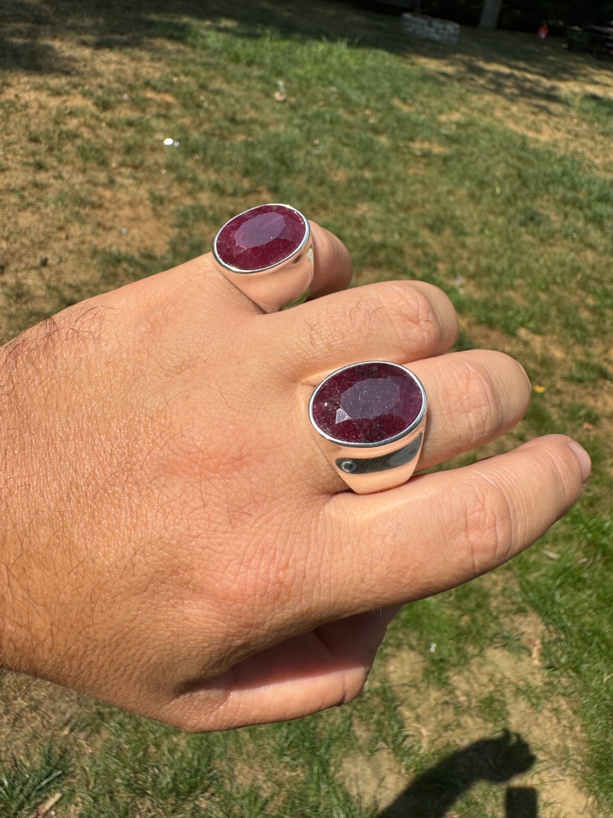 Large 18ct Genuine Ruby Mens Real Solid 925 Sterling Silver Oval Signet Ring