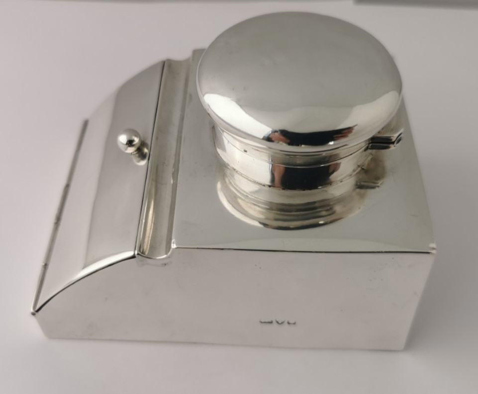 Rare Solid Silver Inkwell & Double Stamp Box Combination - Chester 1903