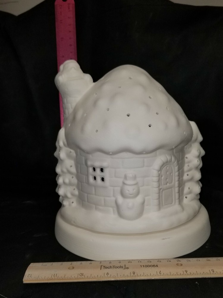 *CeramicChrome Ceramic Bisque Snow House with Base Ready to Paint*