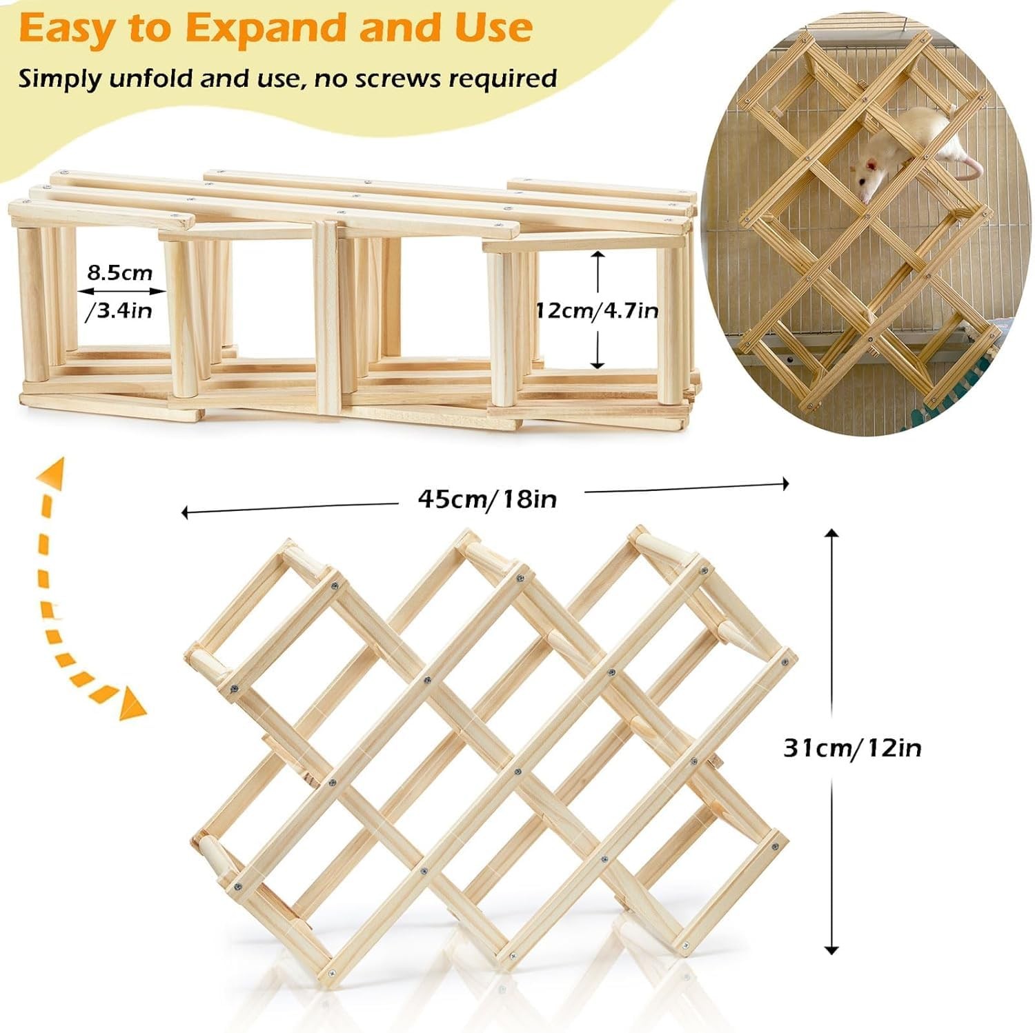 Wooden Rat Climbing Toys Natural Pet Rat Cage Accessories Climbing Ladder Fan...