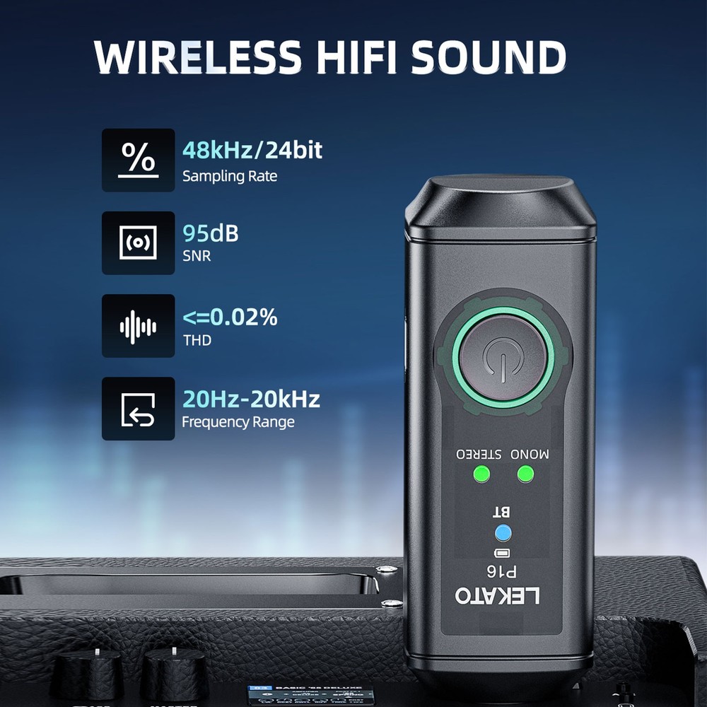 LEKATO XLR Wireless Bluetooth Receivers Wireless Adapter 2 Pack for Stereo