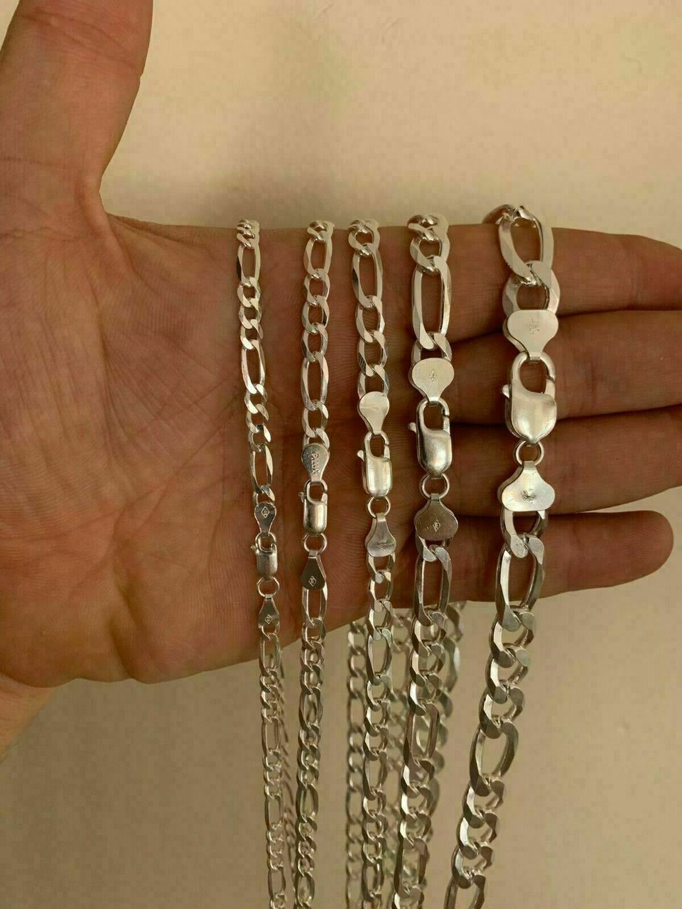 Figaro Link Chain Or Bracelet (2.5-10mm) Solid 925 Sterling Silver UNPLATED