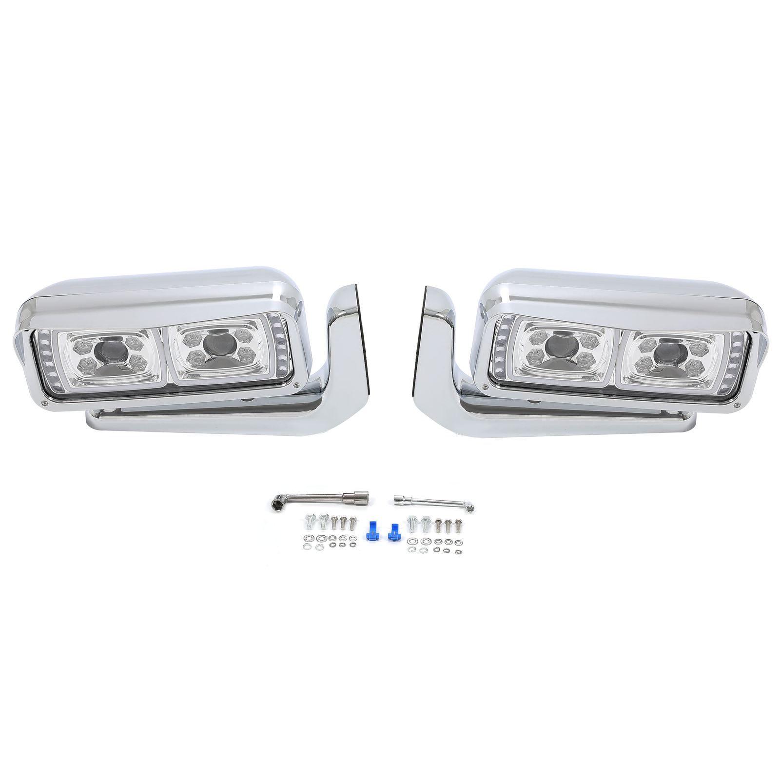 LED Signal Chrome Projector Headlights w/Mounting Arms For Peterbilt 359 379 389