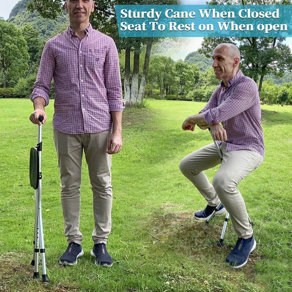 Portable Adjustable Folding Walking Cane with Seat Allows Durability While Wa...