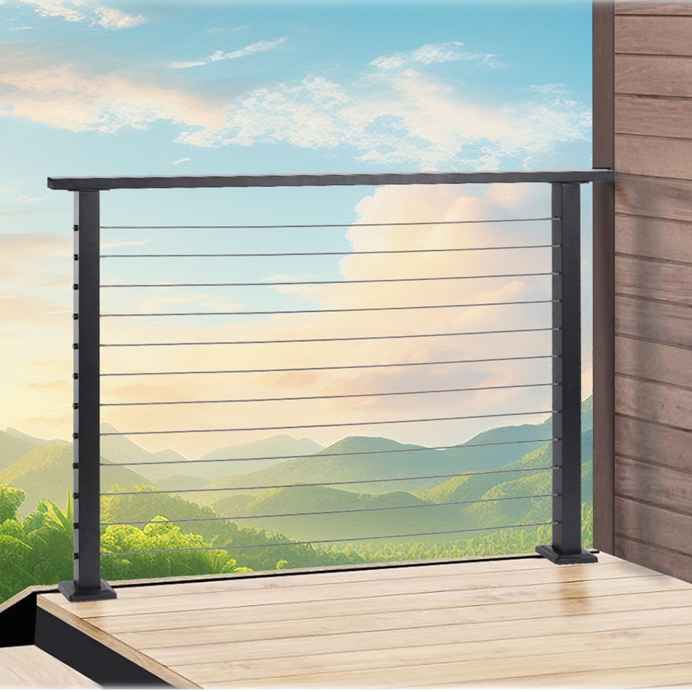 4.6'42" Stainless Steel Handrail Black Rectangular Top Rail Cable Railing System