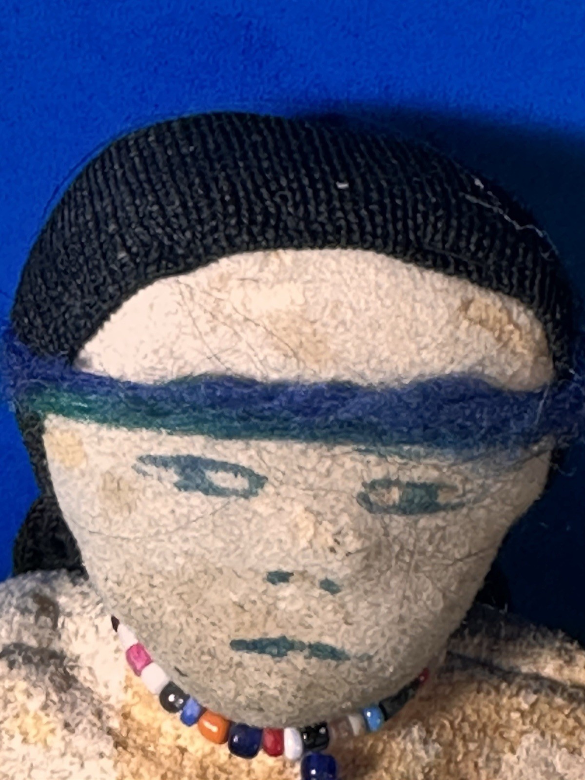 RARE 19th Century Antique Native Plain’s Indian Fringe Beaded Hide Doll Ink Face