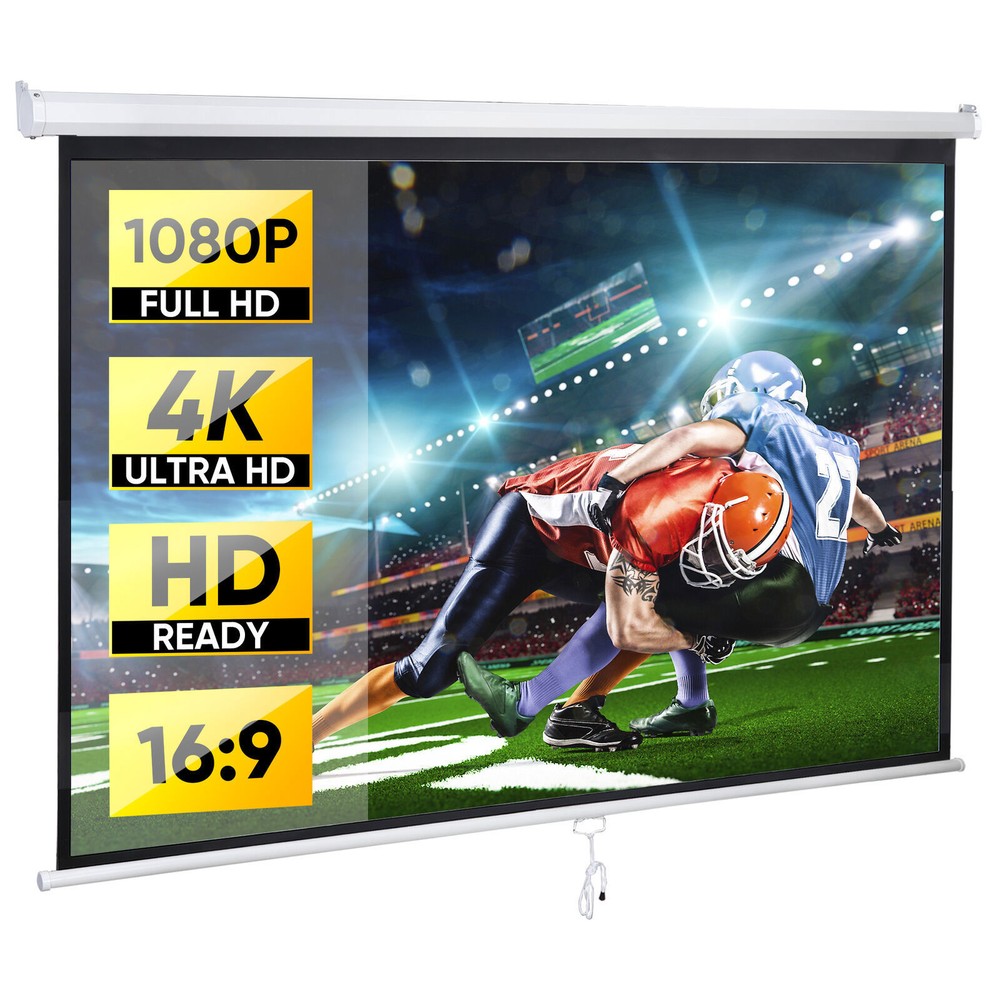 80" Manual Pull Down Projector Screen 3D Vivid Viewing Wall & Ceiling Mounted