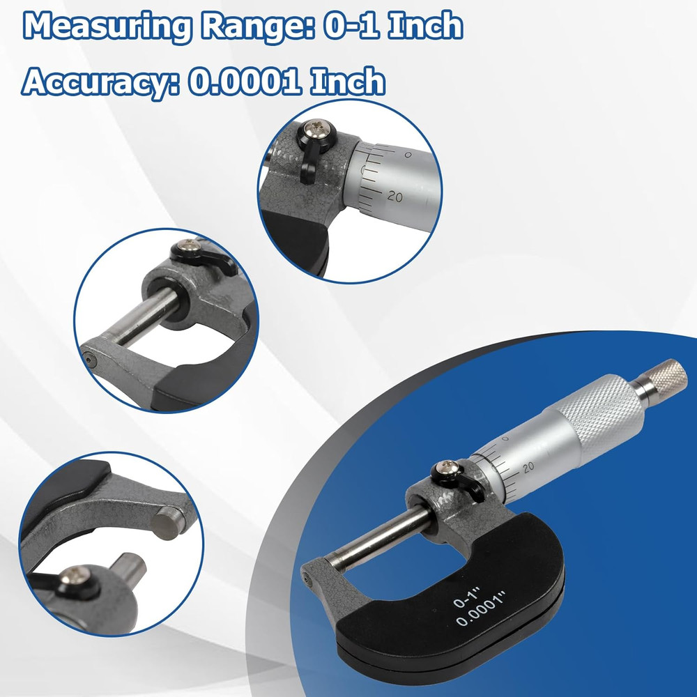 0-1" Outside Micrometer 0.0001" Carbide Tipped Precision Measuring Tool