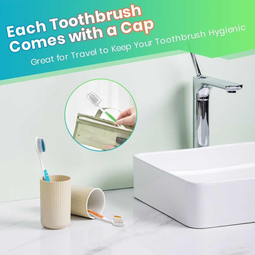 30 Pack Bulk Toothbrushes with Covers, Individually Wrapped Tooth Brush Pack