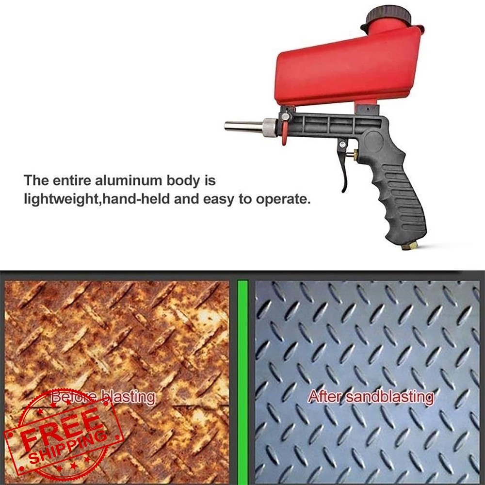 Gravity Feed Sand Blaster Gun Kit 90psi 2 Nozzle Tips Air Reg