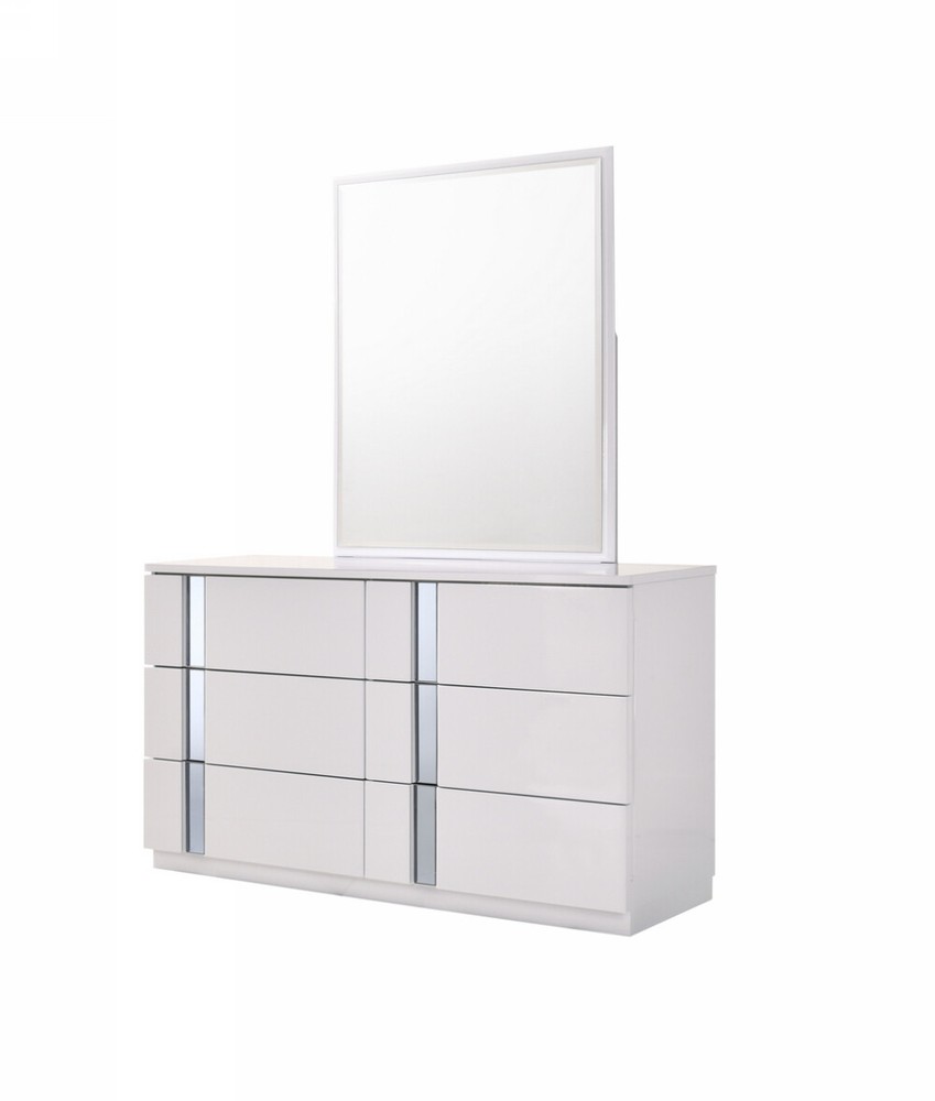 Palermo 5PC Bedroom Set White Lacquer & Chrome