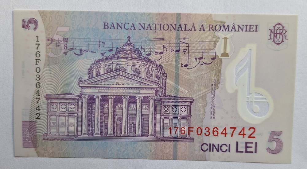 Romania 5 Lei 2017 Polymer Banknote,  UNC Romanian